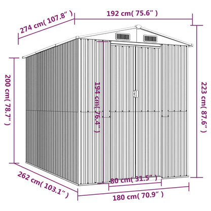 vidaXL Tuinschuur 192x274x223 cm gegalvaniseerd staal lichtgrijs