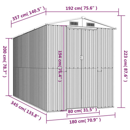 vidaXL Tuinschuur 192x357x223 cm gegalvaniseerd staal antracietkleurig