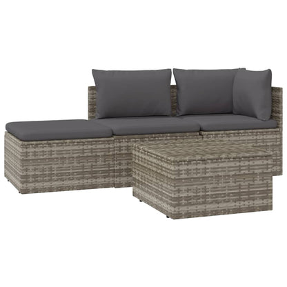 vidaXL 4-delige Loungeset met kussens poly rattan grijs