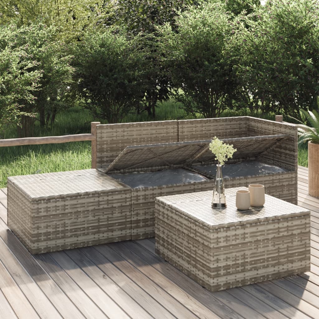 vidaXL 4-delige Loungeset met kussens poly rattan grijs