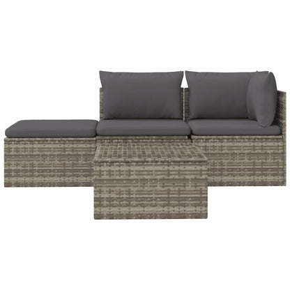 vidaXL 4-delige Loungeset met kussens poly rattan grijs