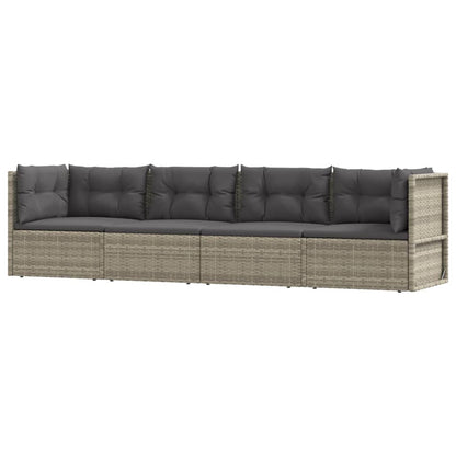 vidaXL 4-delige Loungeset met kussens poly rattan grijs