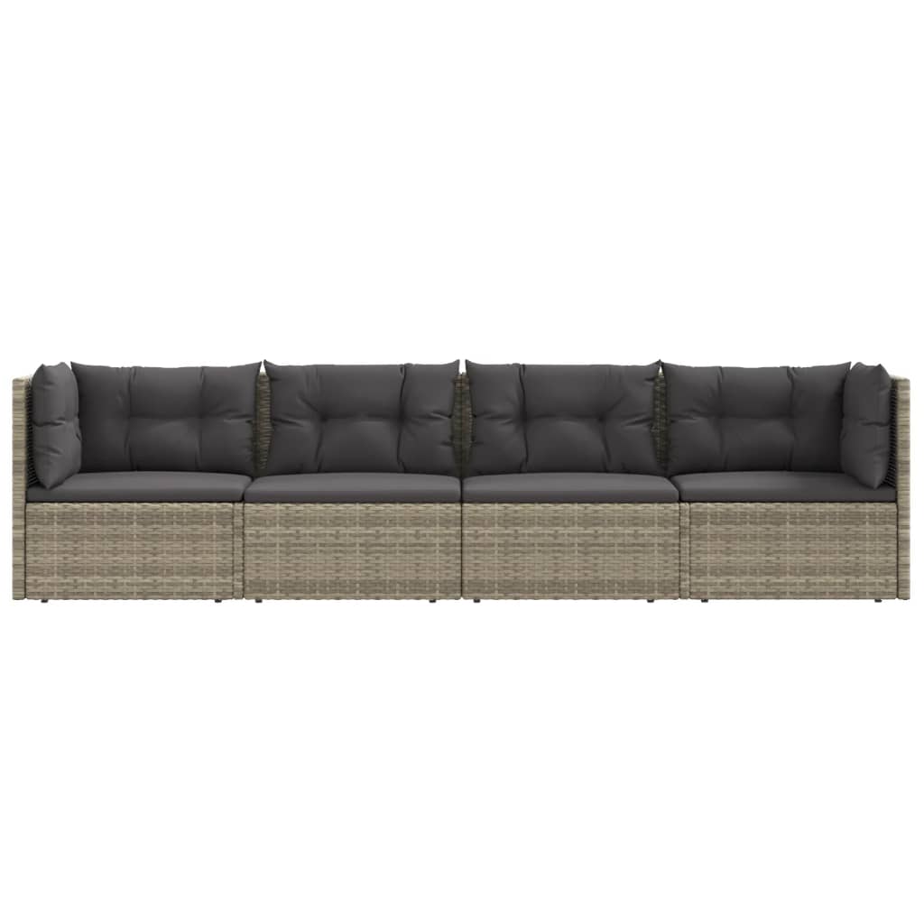 vidaXL 4-delige Loungeset met kussens poly rattan grijs