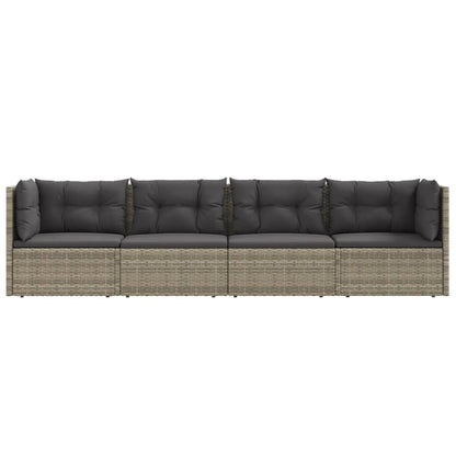 vidaXL 4-delige Loungeset met kussens poly rattan grijs