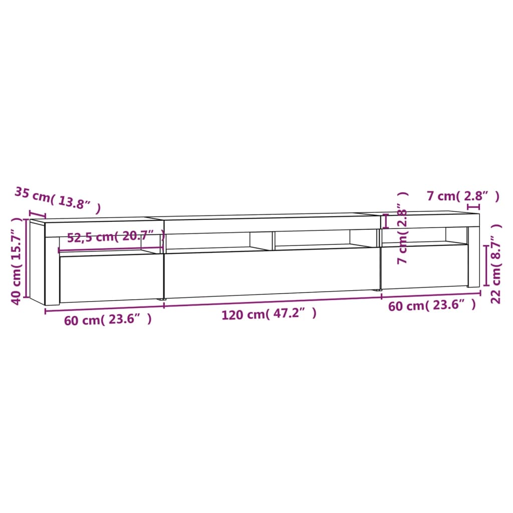 vidaXL Tv-meubel met LED-verlichting 240x35x40 cm zwart