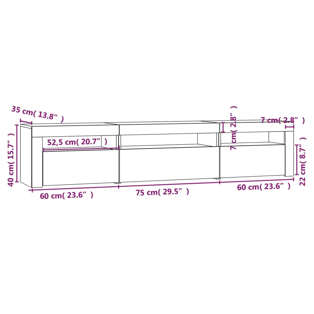 vidaXL Tv-meubel met LED-verlichting 195x35x40 cm sonoma eikenkleurig