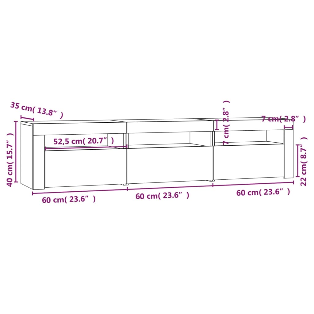 vidaXL Tv-meubel met LED-verlichting 180x35x40 cm wit