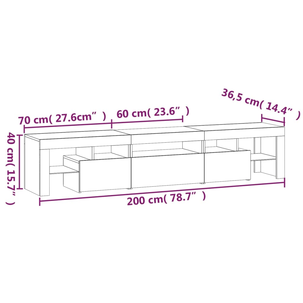 vidaXL Tv-meubel met LED-verlichting 200x36,5x40 cm wit