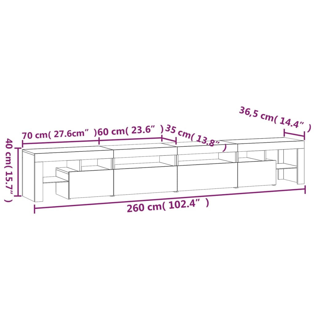 vidaXL Tv-meubel met LED-verlichting 260x36,5x40 cm bruin eikenkleur