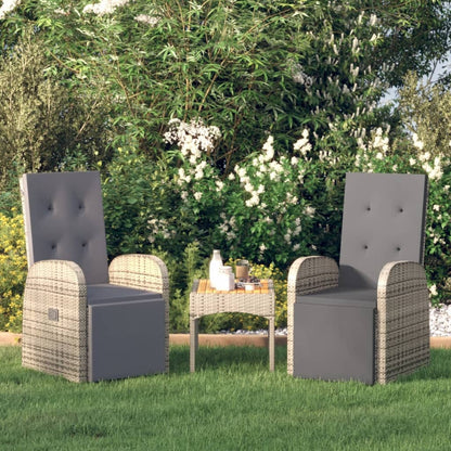 vidaXL Tuinstoelen 2 st verstelbaar met kussens poly rattan grijs