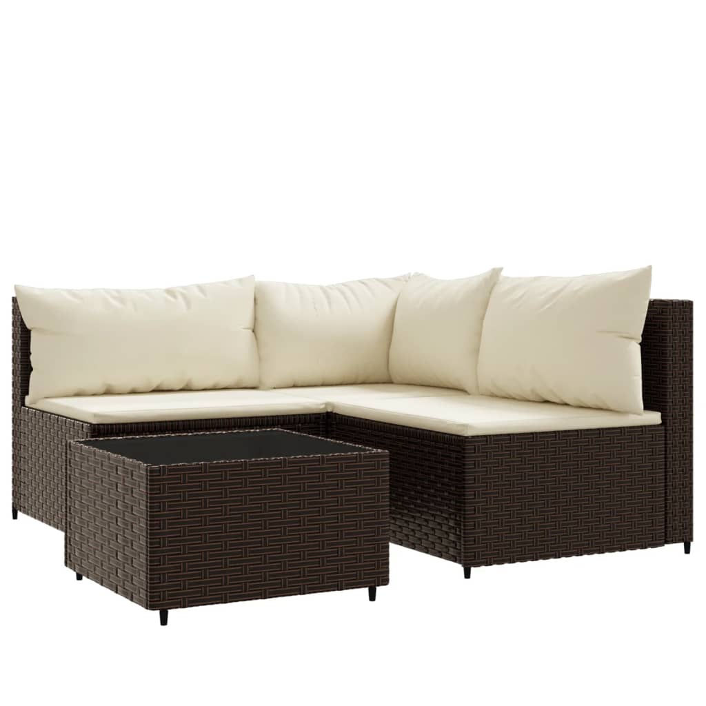 vidaXL 4-delige Loungeset met kussens poly rattan bruin