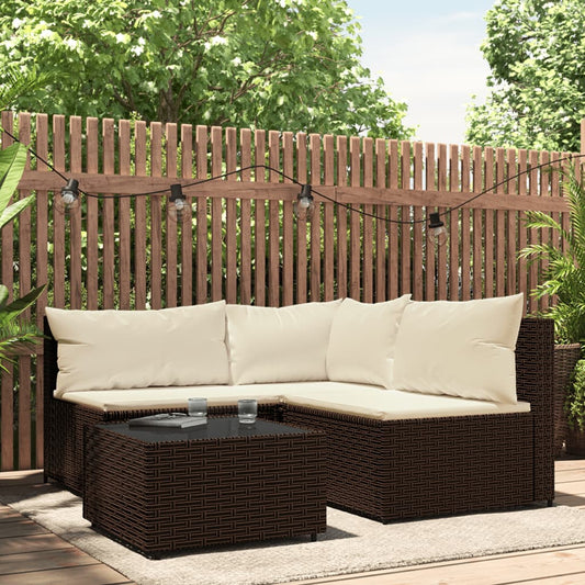 vidaXL 4-delige Loungeset met kussens poly rattan bruin