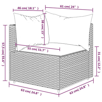 vidaXL Tuinhoekbank met kussens poly rattan grijs