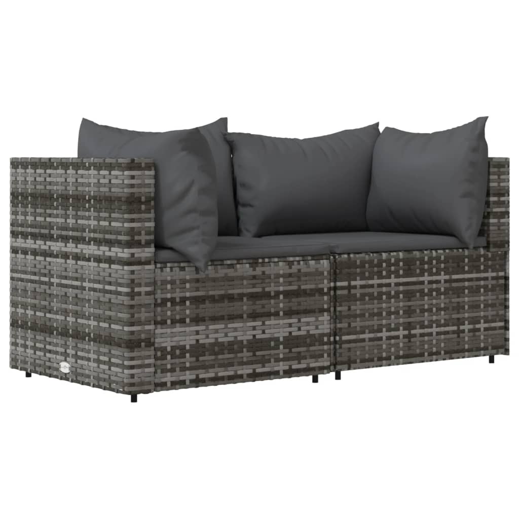 vidaXL 3-delige Loungeset met kussens poly rattan grijs