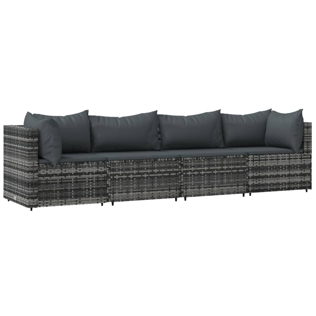 vidaXL 4-delige Loungeset met kussens poly rattan grijs