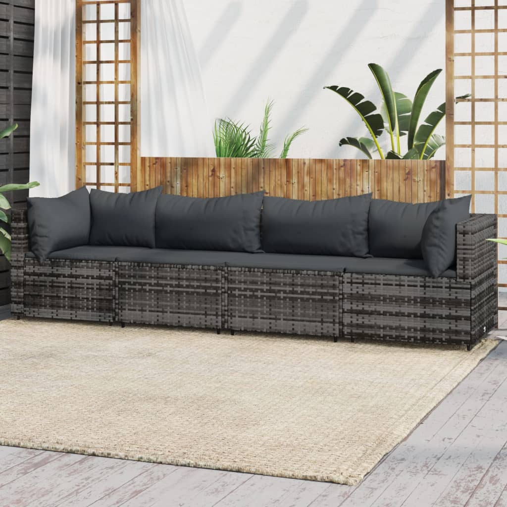 vidaXL 4-delige Loungeset met kussens poly rattan grijs