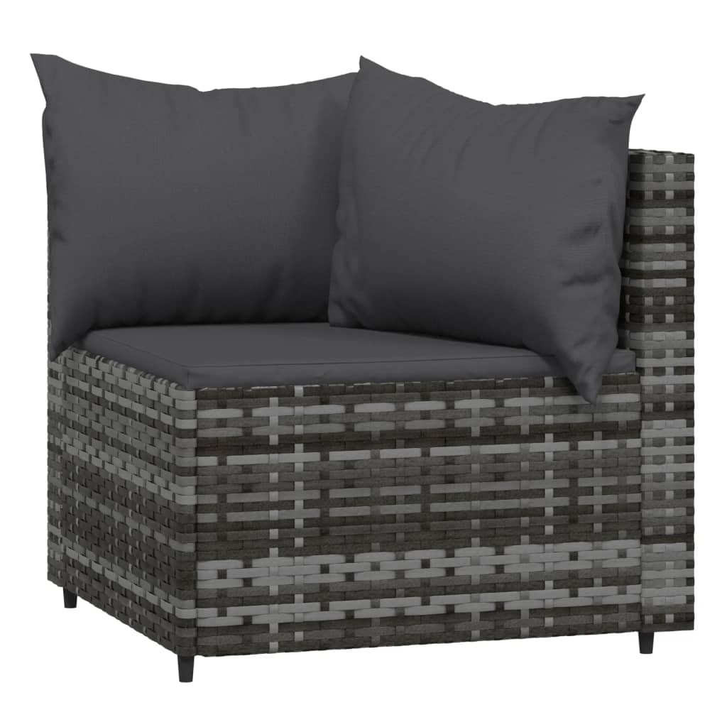 vidaXL 3-delige Loungeset met kussens poly rattan grijs