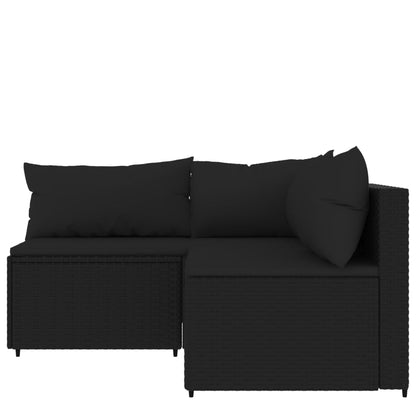 vidaXL 3-delige Loungeset met kussens poly rattan zwart