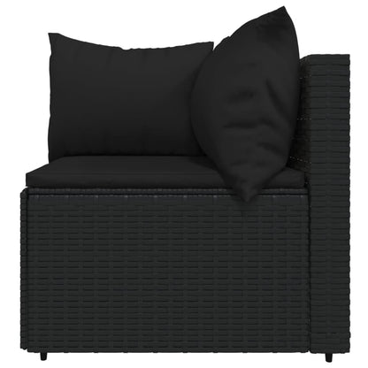 vidaXL 3-delige Loungeset met kussens poly rattan zwart