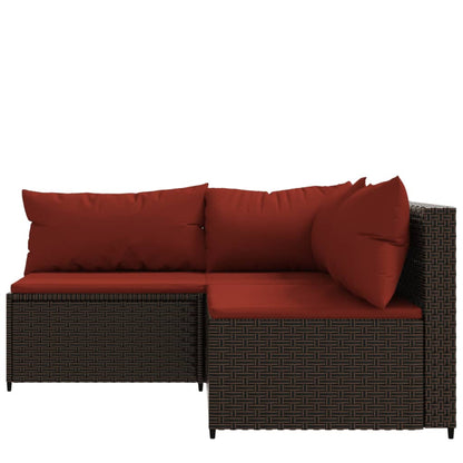 vidaXL 3-delige Loungeset met kussens poly rattan bruin