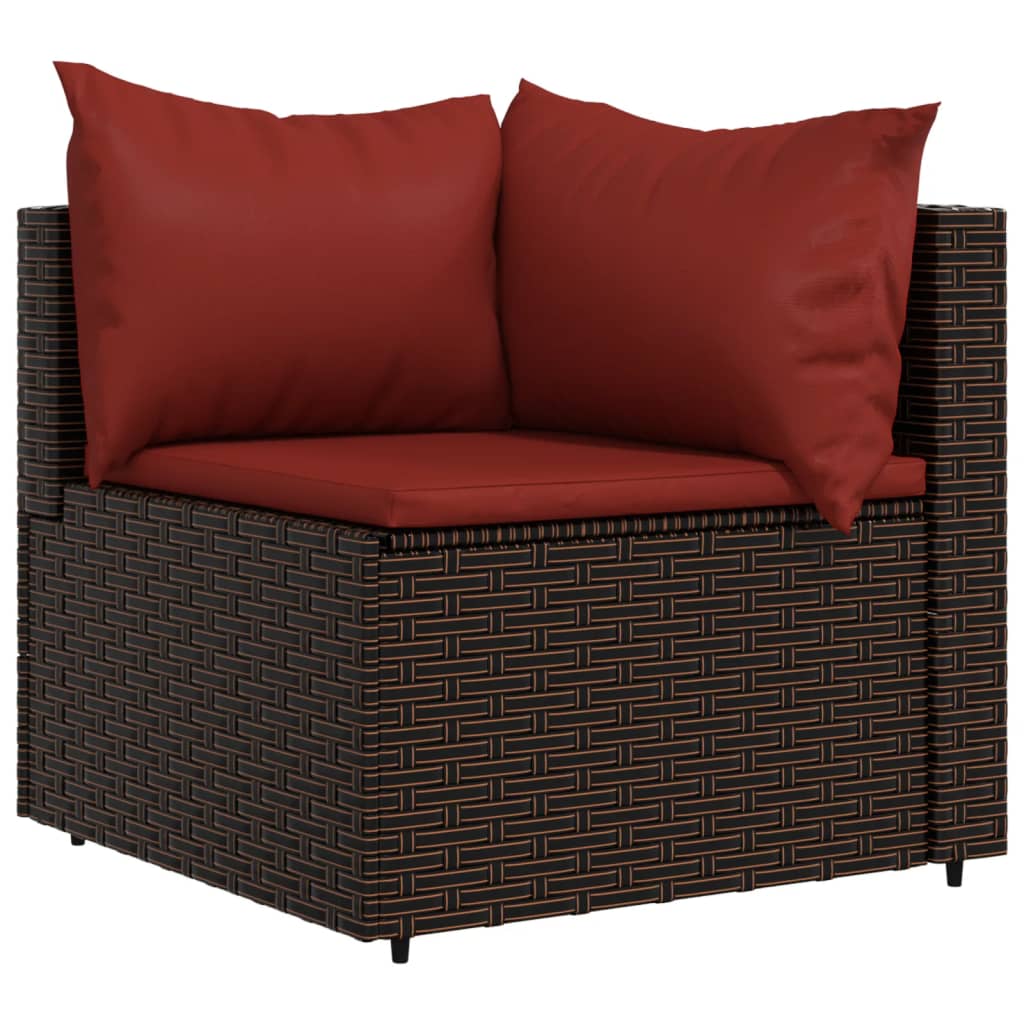 vidaXL 3-delige Loungeset met kussens poly rattan bruin