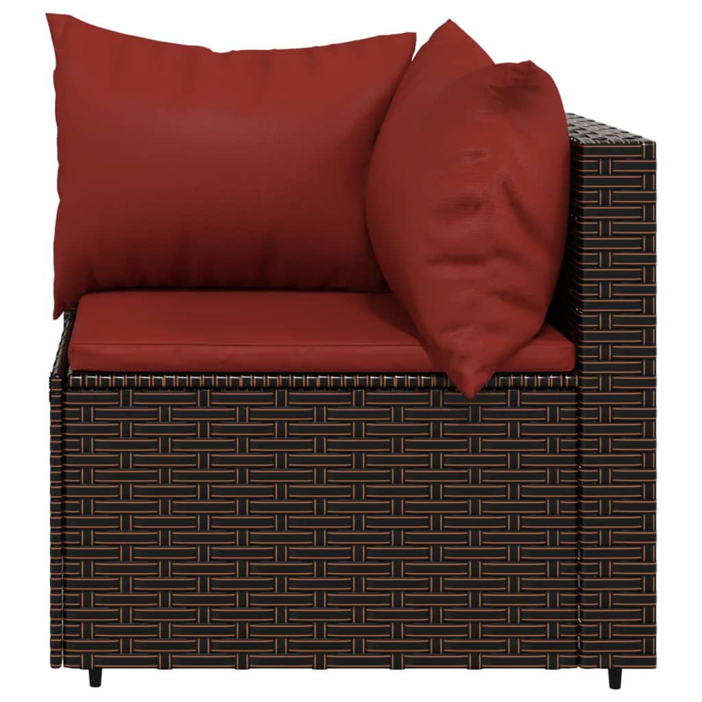 vidaXL 3-delige Loungeset met kussens poly rattan bruin