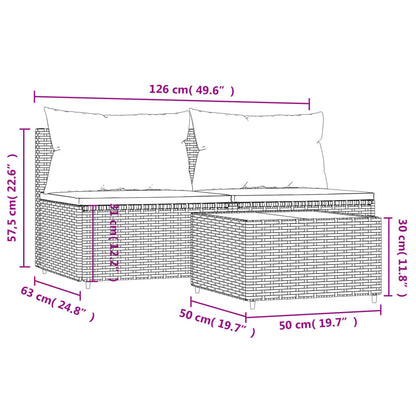 vidaXL 3-delige Loungeset met kussens poly rattan bruin