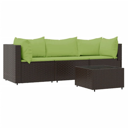 vidaXL 4-delige Loungeset met kussens poly rattan bruin