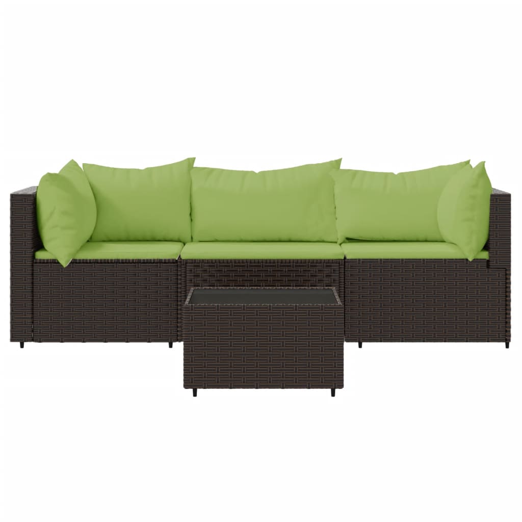 vidaXL 4-delige Loungeset met kussens poly rattan bruin