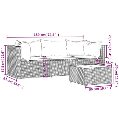 vidaXL 4-delige Loungeset met kussens poly rattan bruin