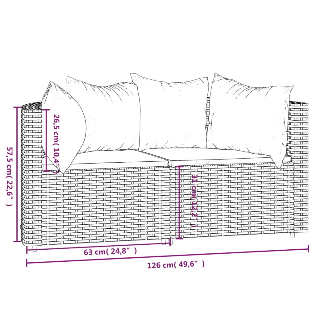 vidaXL Tuinhoekbanken met kussens 2 st poly rattan bruin