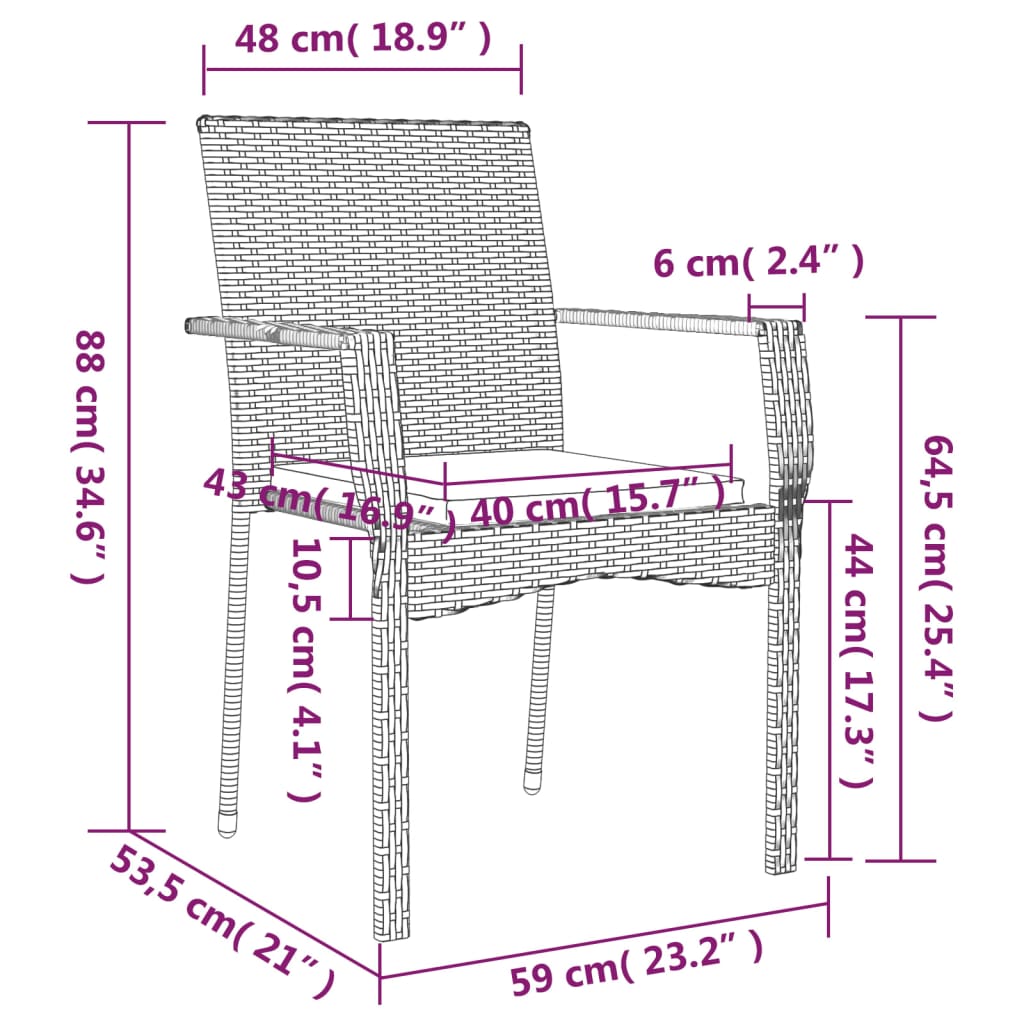 vidaXL Tuinstoelen 4 st met kussens poly rattan grijs