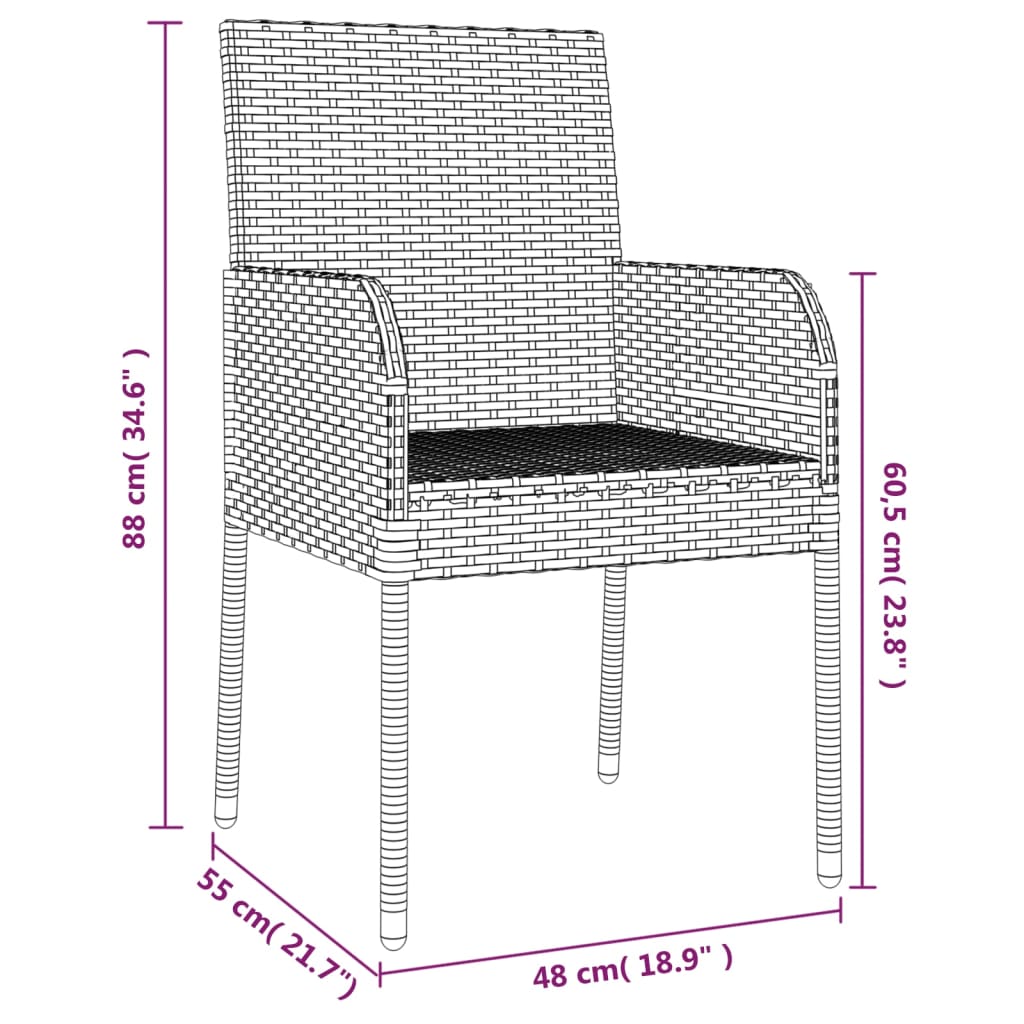 vidaXL Tuinstoelen 2 st met kussens poly rattan grijs