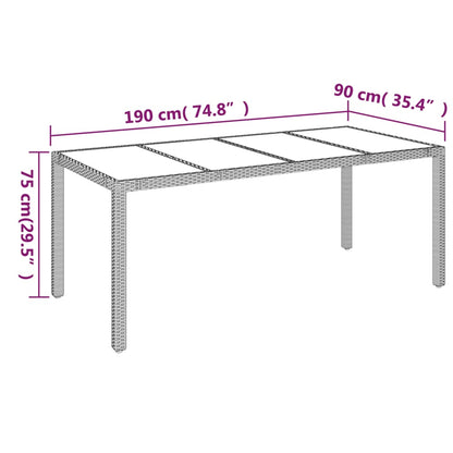 vidaXL Tuintafel met glazen blad 190x90x75 cm poly rattan zwart