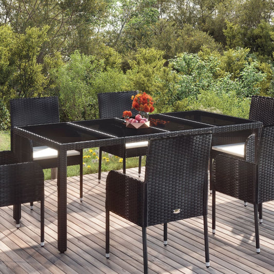 vidaXL Tuintafel met glazen blad 190x90x75 cm poly rattan zwart