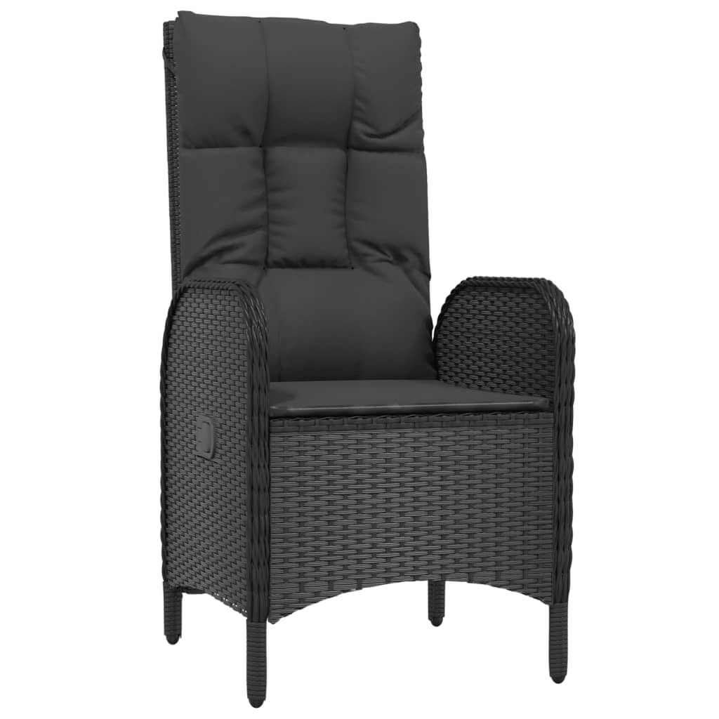 vidaXL 3-delige Loungeset met kussens poly rattan zwart