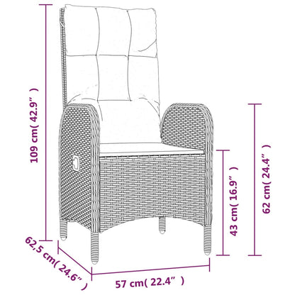 vidaXL 3-delige Loungeset met kussens poly rattan zwart