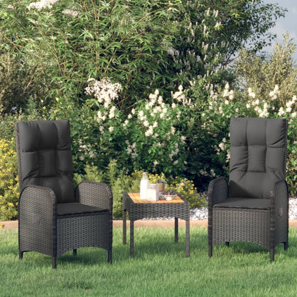 vidaXL 3-delige Loungeset met kussens poly rattan zwart