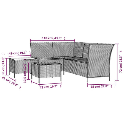 vidaXL 4-delige Loungeset met kussens poly rattan grijs