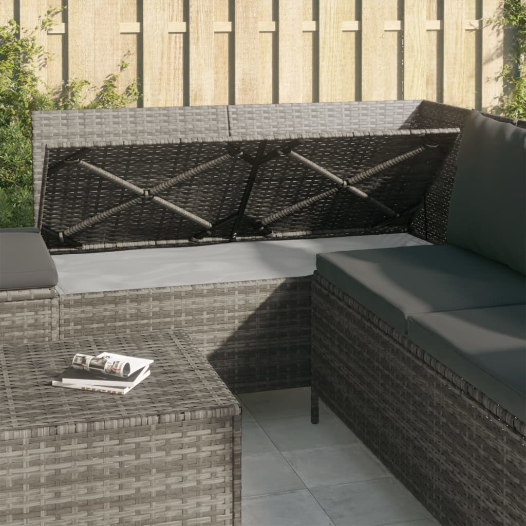 vidaXL 4-delige Loungeset met kussens poly rattan grijs