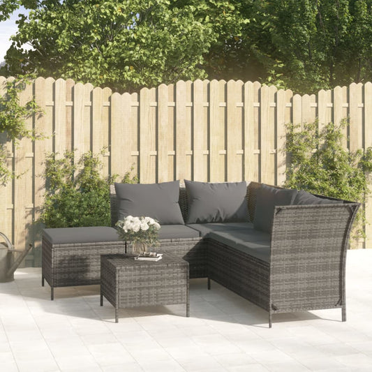 vidaXL 4-delige Loungeset met kussens poly rattan grijs