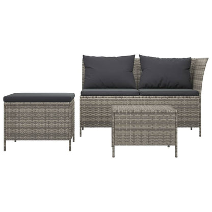 vidaXL 3-delige Loungeset met kussens poly rattan grijs