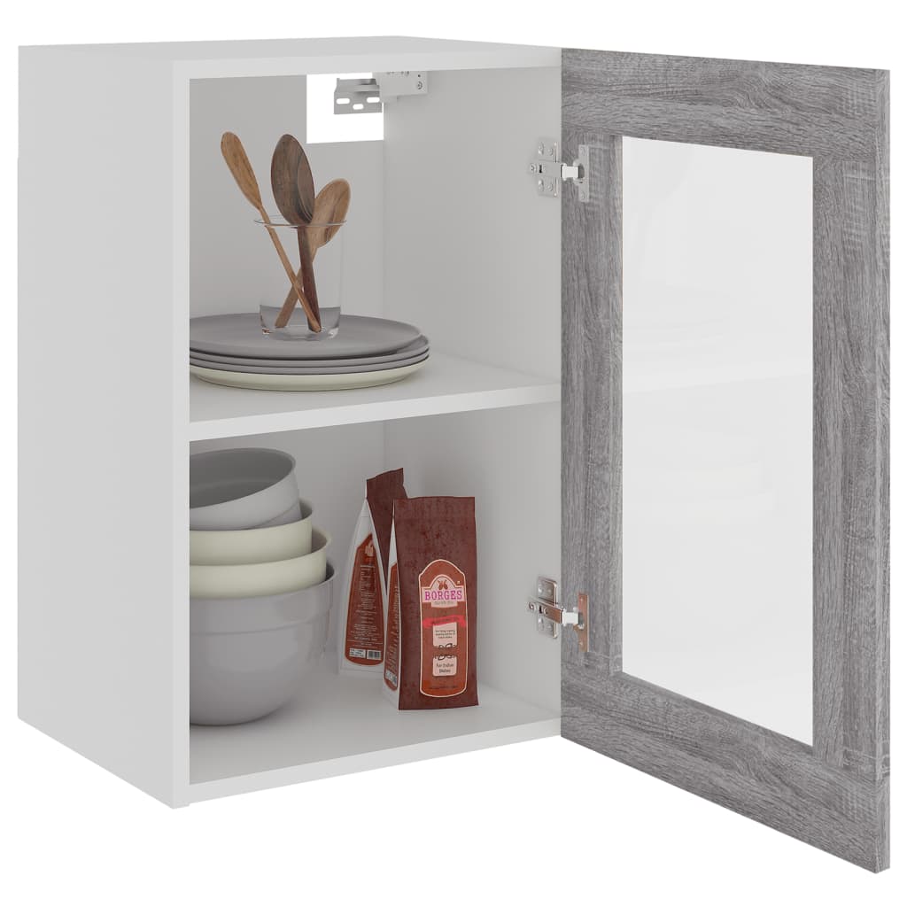 vidaXL Wandkast 40x31x60 cm glas en bewerkt hout grijs sonoma eiken