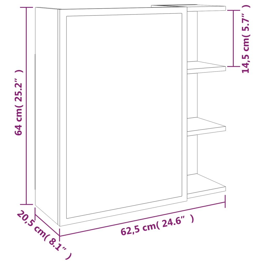 vidaXL Badkamerspiegelkast 62,5x20,5x64 cm bewerkt hout grijs sonoma