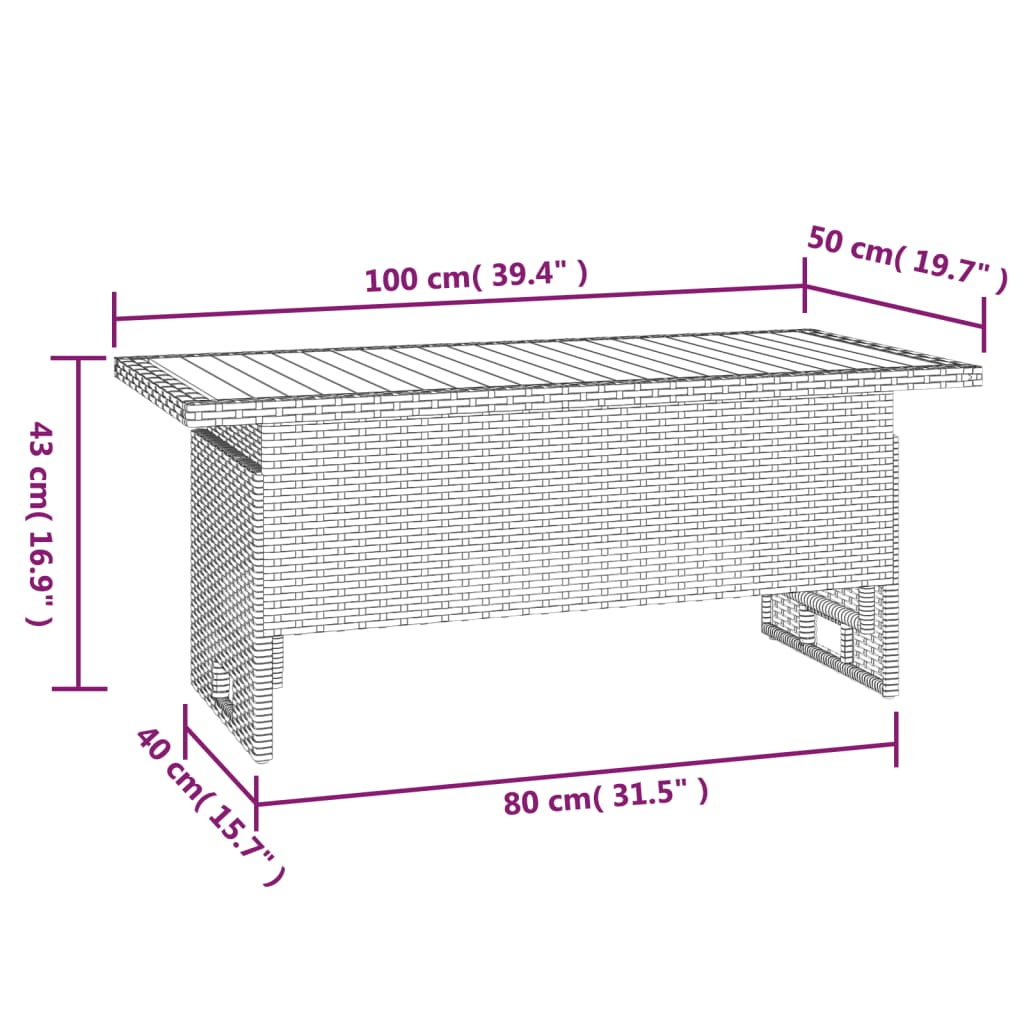 vidaXL Tuintafel 100x50x43/63 cm acaciahout en poly rattan zwart