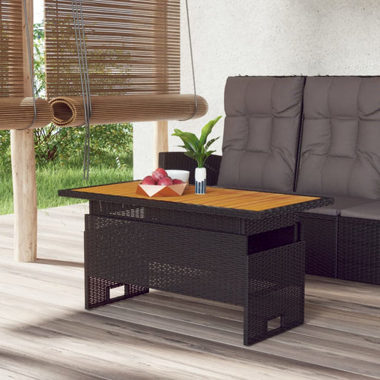 vidaXL Tuintafel 100x50x43/63 cm acaciahout en poly rattan zwart