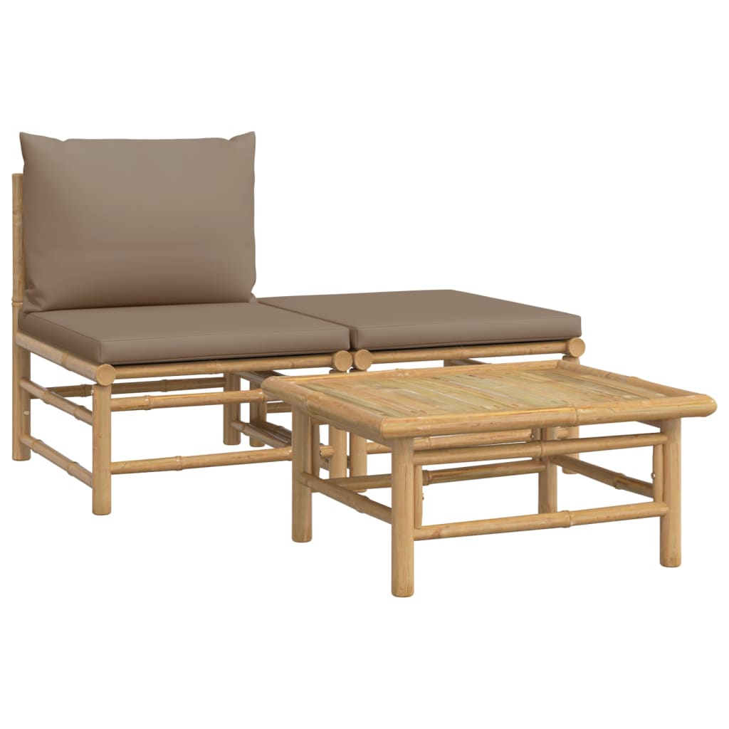 vidaXL 3-delige Loungeset met kussens bamboe taupe