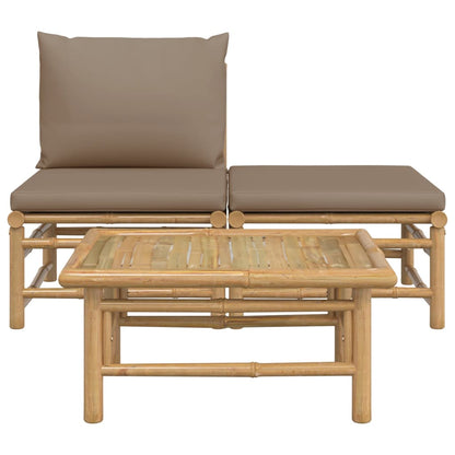 vidaXL 3-delige Loungeset met kussens bamboe taupe