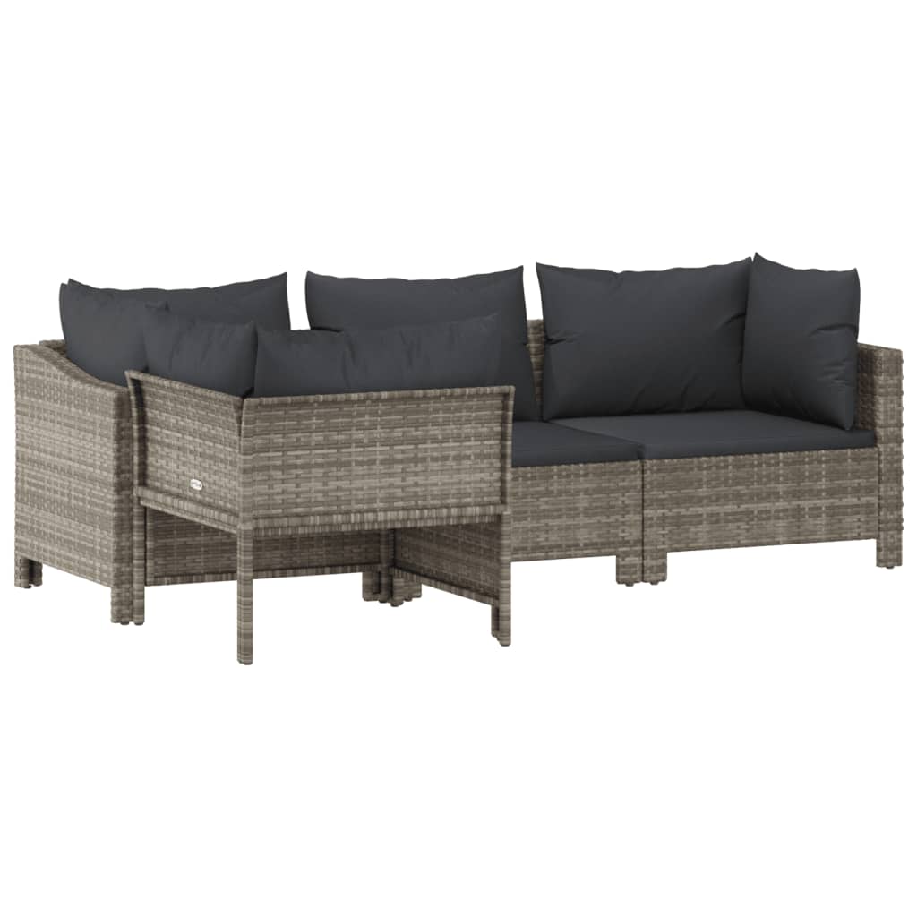 vidaXL 4-delige Loungeset met kussens poly rattan grijs