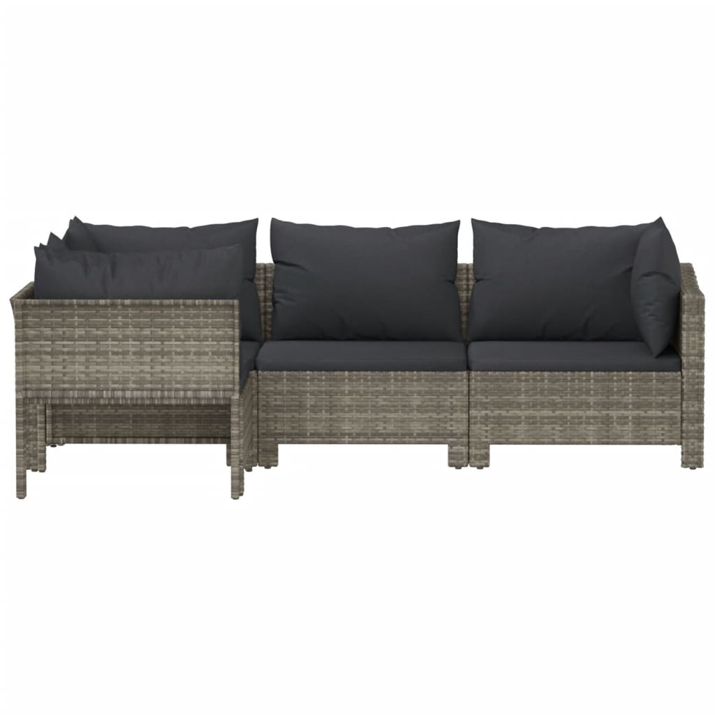 vidaXL 4-delige Loungeset met kussens poly rattan grijs